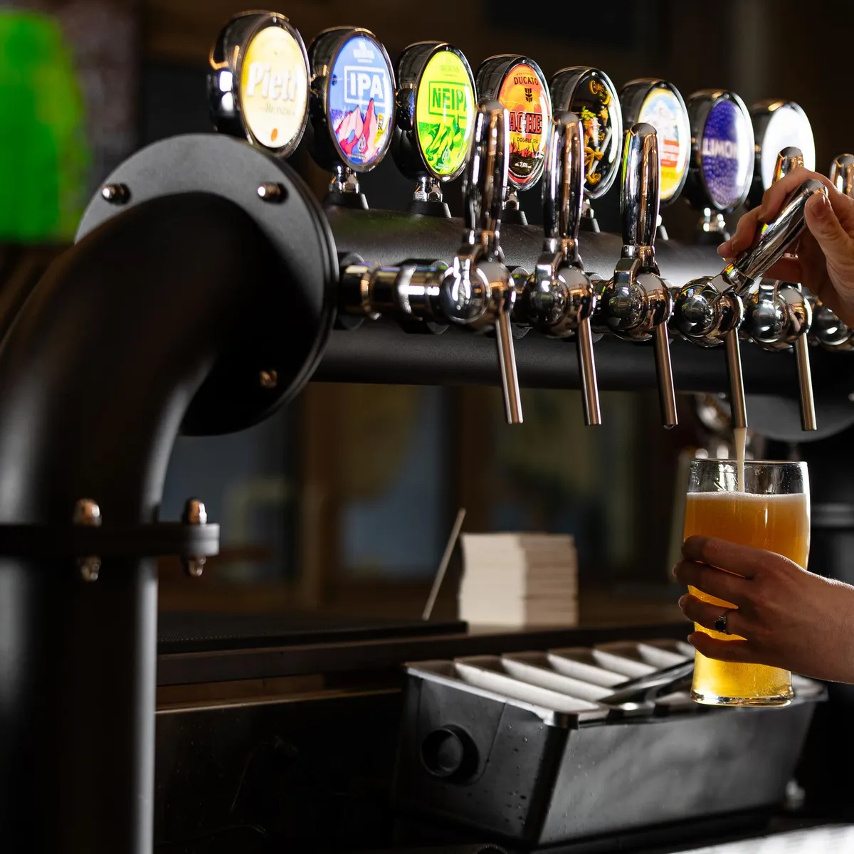 Une personne verse de la bière à partir d'un robinet à bière dans un verre