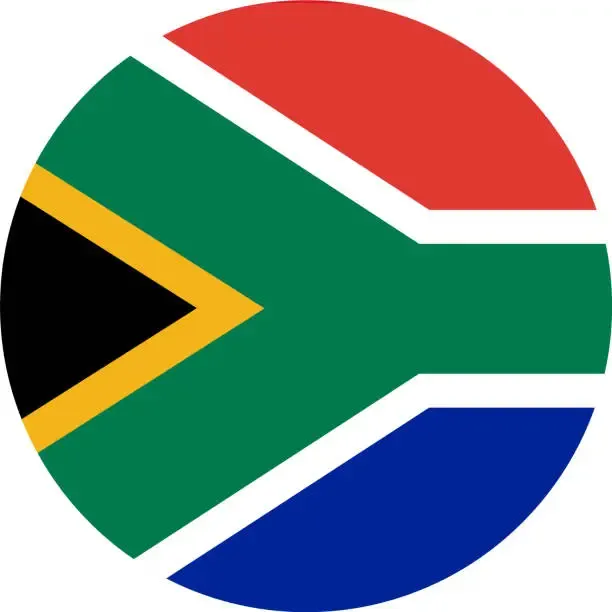 Drapeau de l'Afrique du Sud avec des couleurs rouge, vert, noir, jaune, blanc et bleu disposées en forme de Y