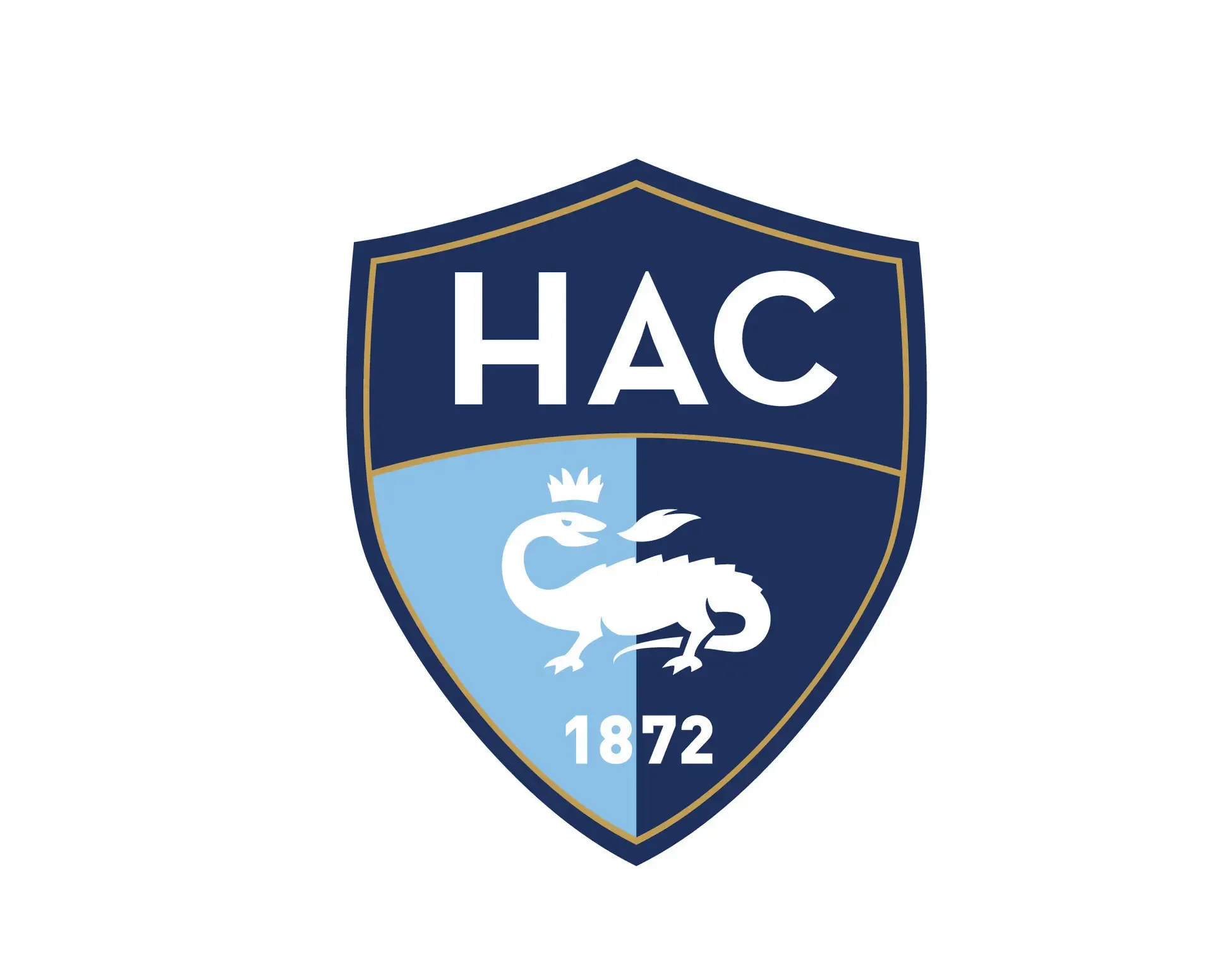 Blason avec les lettres "HAC" en haut, un dragon couronné au centre et le chiffre "1872" en bas